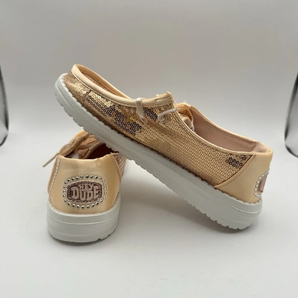 Hey Dude Wendy Youth Disco Sequin Blush Size J4 New Kids